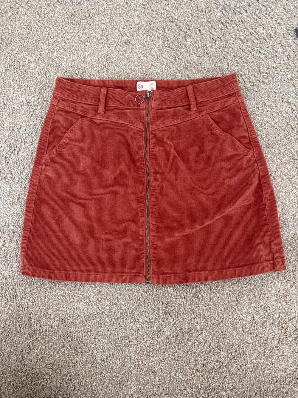 SO Rust Red Corduroy Zip-Front Mini Skirt